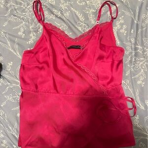 Hot Pink Satin Lace-Trim Chemise Slip